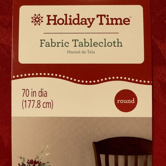 Holiday Time Red Fabric Tablecloth 70 inch diameter Round Holiday Polyester NEW - Picture 2 of 7